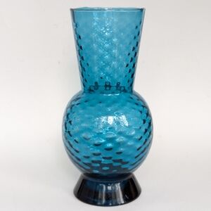 Vintage Blue Optic Empoli Style Vase Made in Italy Glass Mid Century 10" Tall